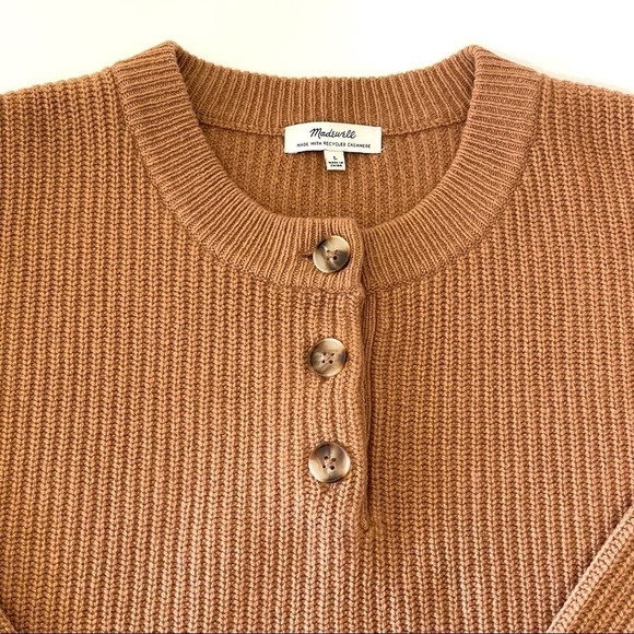 NEW Madewell (Re)sourced Cashmere Ribbed Henley Sweater Honey Chestnut Large - Picture 12 of 16